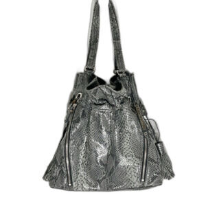 COLE HAAN  Tassel Tie Snakeskin Shoulder Handbag Gray